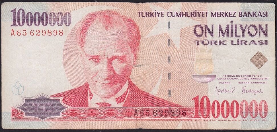 7.Emisyon 10.000.000 Lira A65 629898 Çok Temiz