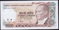 7.Emisyon 4.Tertip 5000 Lira H80 621007 Çilaltı ( Bandrol baskı izi var tedavül katı yok )