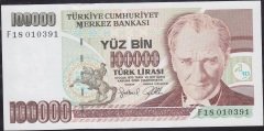 7.Emisyon 3.Tertip 100000 Lira F18 010391 Ççt Çilaltı
