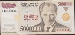 7.Emisyon 5 000 000 Lira D43 159141 Çok Temiz