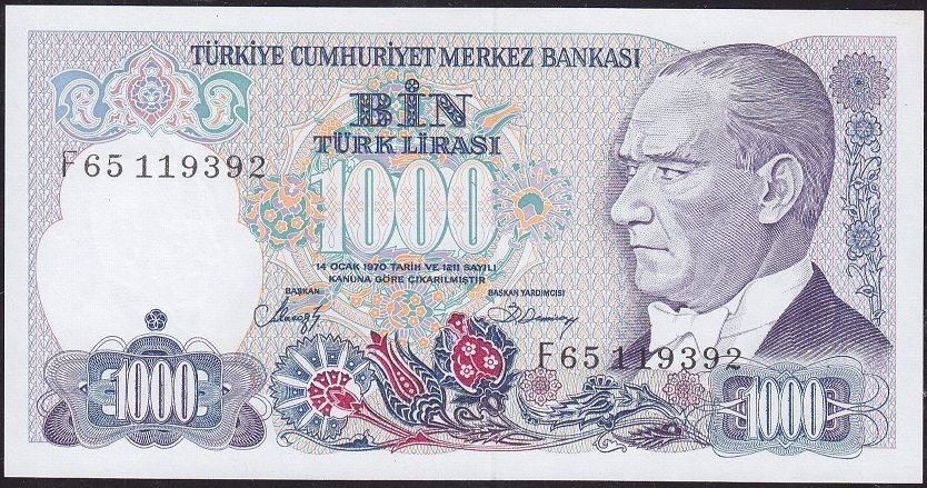 7.Emisyon 2.Tertip 1000 Lira F65 119392 Çilaltı Çil