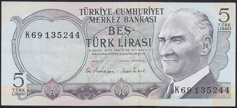 6.EMİSYON 2.TERTİP 5 LİRA K69 135244 ÇÇT +
