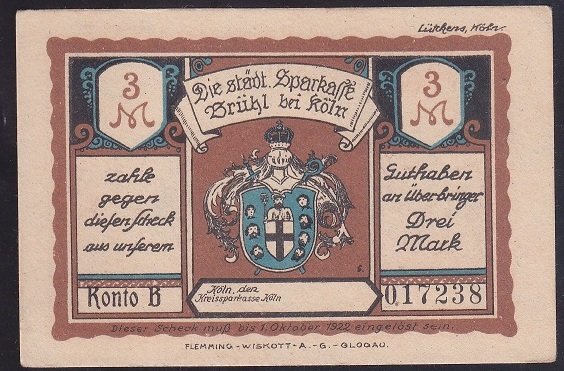 ALMANYA 3 MARK NOTGELD 1922 ÇİL