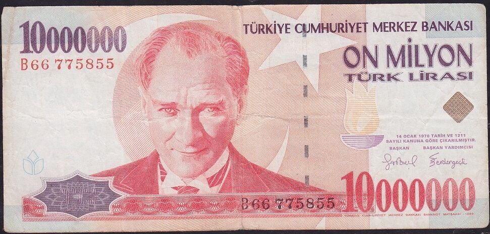 7.Emisyon 10.000.000 Lira B66 775855 Çok Temiz