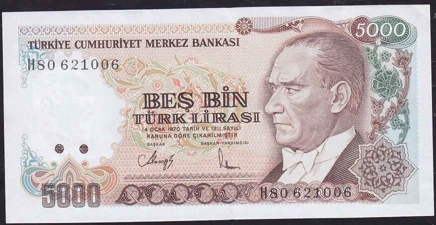 7.Emisyon 4.Tertip 5000 Lira H80 621006 Çilaltı Çil