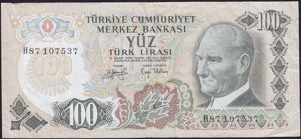 6.Emisyon 2.Tertip 100 Lira H87 107537 Çok Temiz+