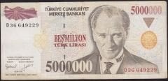 7.Emisyon 5 000 000 Lira D36 649229 Çok Temiz