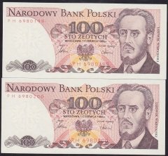 POLONYA 100 ZLOTY 1986 ÇİL SERİ TAKİPLİ (2 ADET) 199 - 200