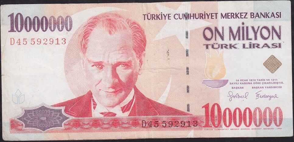 7.Emisyon 10.000.000 Lira D45 592913 Çok Temiz