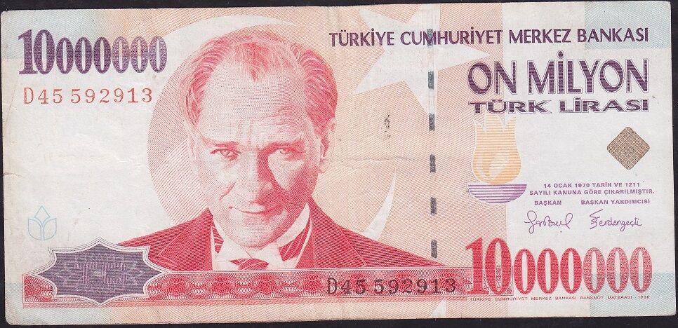 7.Emisyon 10000000 Lira D45 592913 Çok Temiz