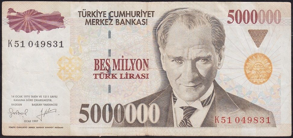 7.Emisyon 5 000 000 Lira K51 049831 Çok Temiz