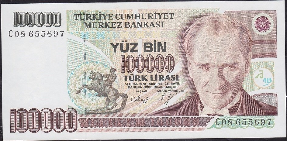 7.Emisyon 1.Tertip 100000 Lira C08 655697 Çilaltı