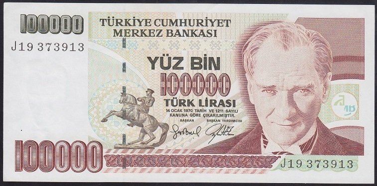 7.EMİSYON 3.TERTİP 100000 LİRA J19 373913 ÇİLALTI