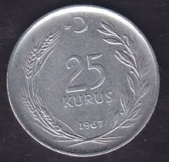 1967 Yılı 25 Kuruş Ters