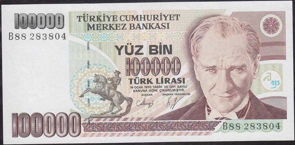 7.Emisyon 1.Tertip 100000 Lira B88 283804 Çil