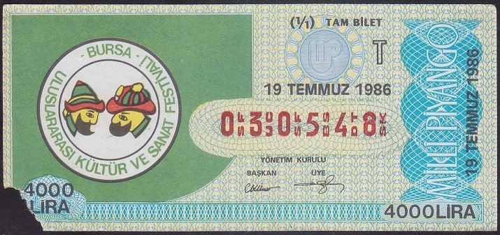 1986 19 TEMMUZ TAM BİLET - T SERİSİ HALİYLE
