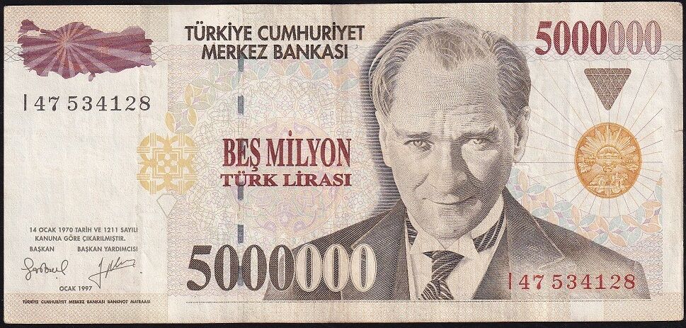 7.Emisyon 5 000 000 Lira I47 534128 Çok Temiz+