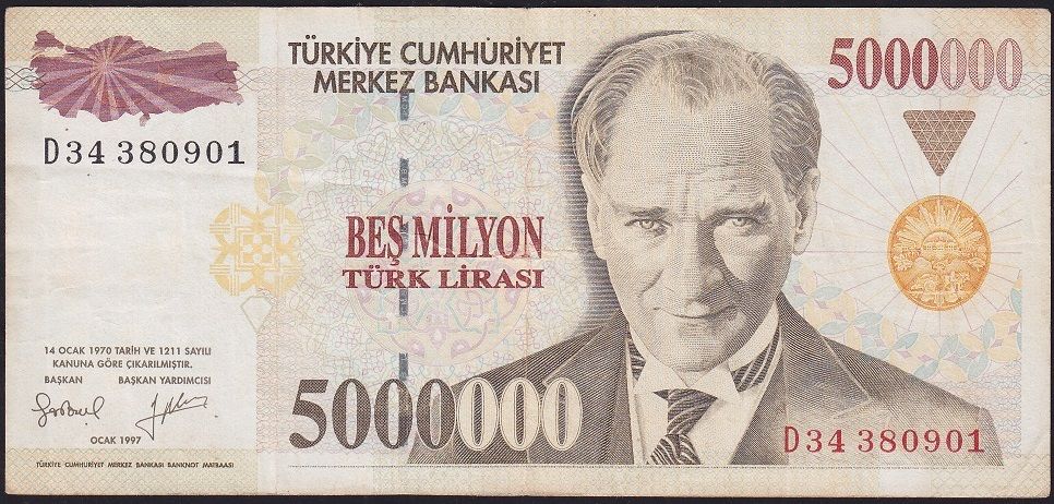 7.Emisyon 5 000 000 Lira D34 380901 Çok Temiz