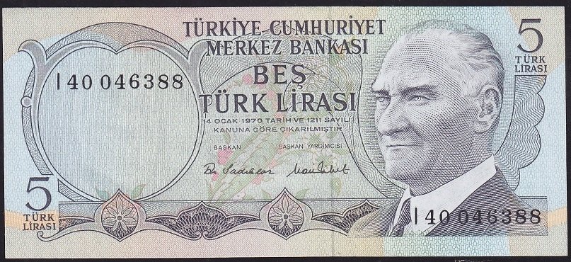 6.Emisyon 2.Tertip 5 Lira I40 046388 Çilaltı Çil