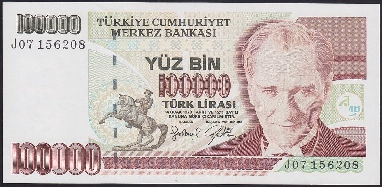 7.EMİSYON 3.TERTİP 100000 LİRA J07 156208 ÇİL