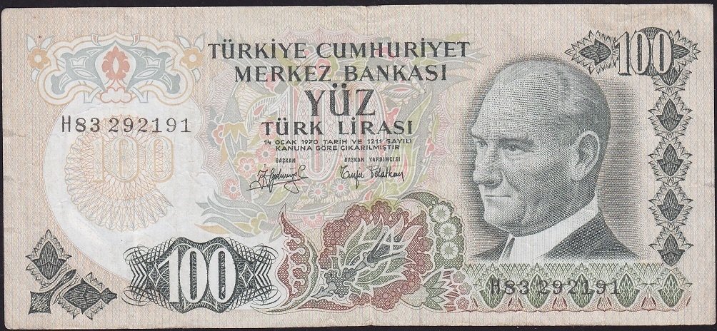 6.Emisyon 2.Tertip 100 Lira H83 292191 Çok Temiz