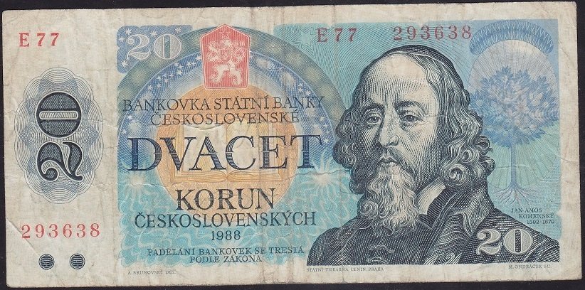 ÇEKOSLOVAKYA 20 KORUN 1988 ÇOK TEMİZ eski para alan yerler