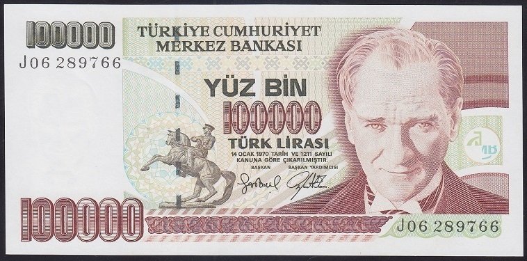 7.EMİSYON 3.TERTİP 100000 LİRA J06 289766 ÇİL