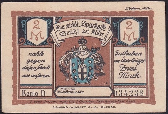 ALMANYA 2 MARK NOTGELD 1922 ÇİL