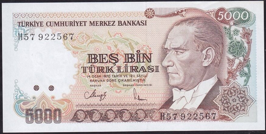 7.Emisyon 4.Tertip 5000 Lira H57 922567 Çilaltı Çil