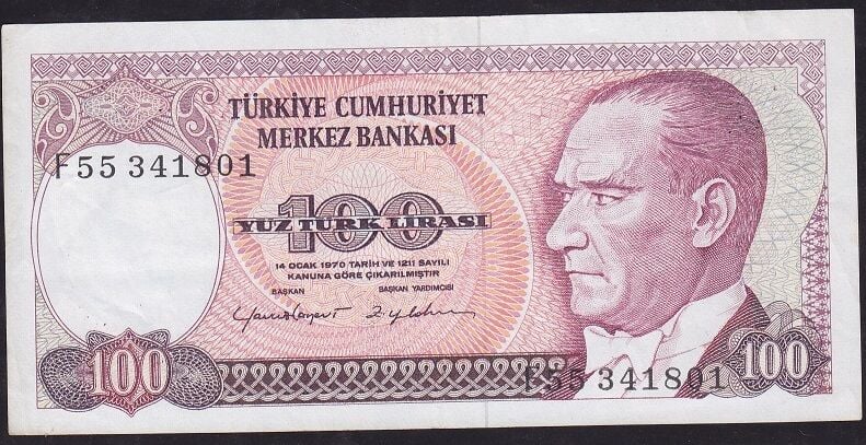 7.Emisyon 2.Tertip 100 Lira F55 341801 Çok Temiz+