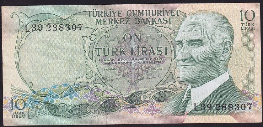 6.Emisyon 2.Tertip 10 Lira L39 288307 Çok Temiz+