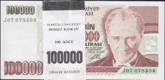 7.Emisyon 3.Tertip 100000 Lira J07 Deste (100 adet ) Tam Sıralı ÇİL