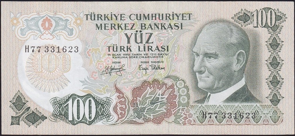 6.Emisyon 2.Tertip 100 Lira H77 331623 Çok Temiz+