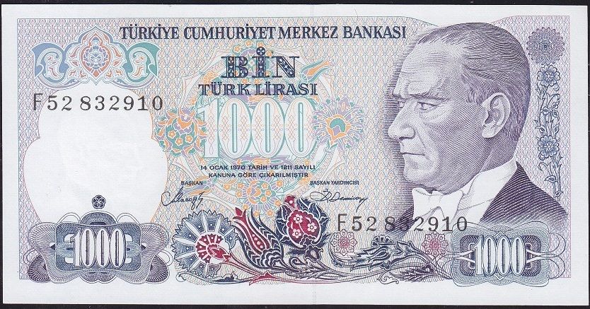 7.Emisyon 2.Tertip 1000 Lira F52 832910 Çilaltı Çil