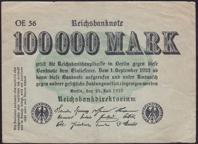 ALMANYA 100000 MARK 1923 ÇOK ÇOK TEMİZ