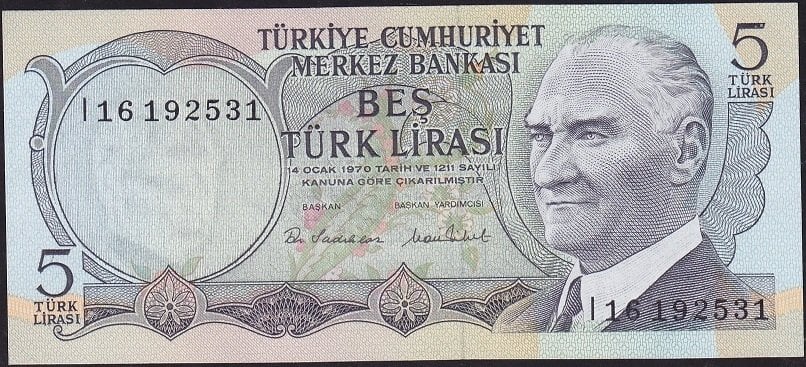6.Emisyon 2.Tertip 5 Lira I16 192531 Çilaltı Çil