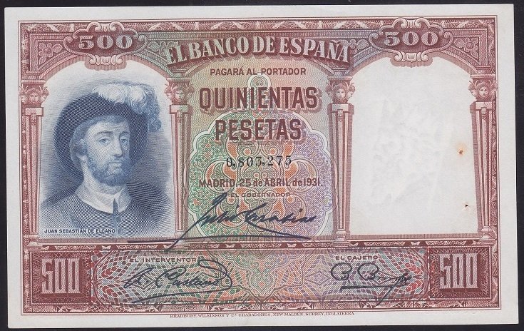 İspanya 500 Pesetas 1931 Çilaltı ( Zımba Deliği Var ) Pick 84