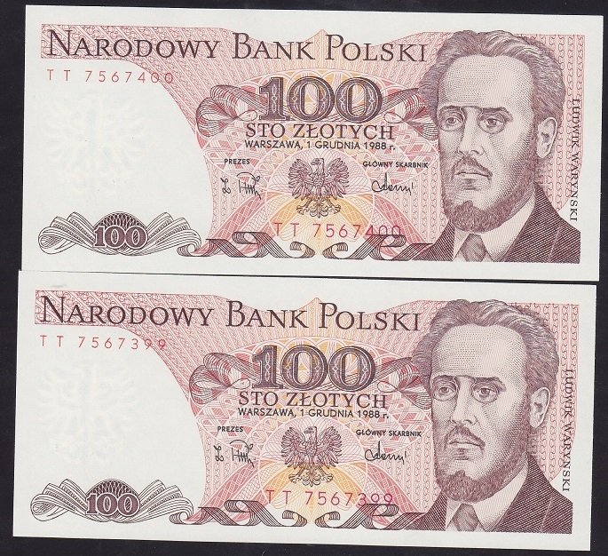 POLONYA 100 ZLOTY 1988 ÇİL SERİ TAKİPLİ (2 ADET) 399 - 400