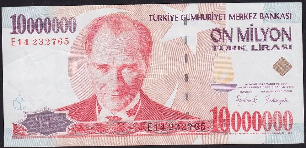 7.Emisyon 10 000 000 Lira E14 233765 Çok Temiz+