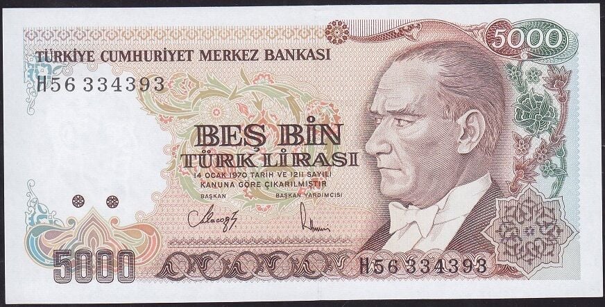 7.Emisyon 4.Tertip 5000 Lira H56 334393 Çil