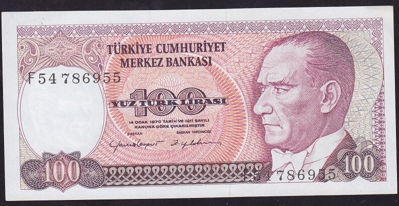 7.Emisyon 2.Tertip 100 Lira F54 786955 Ççt Çilaltı