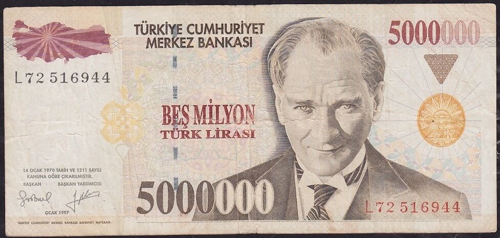 7.Emisyon 5 000 000 Lira L72 516944 Çok Temiz