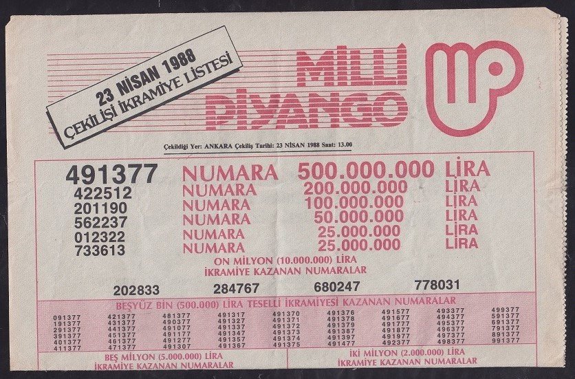 1988 23 NİSAN PİYANGO LİSTESİ