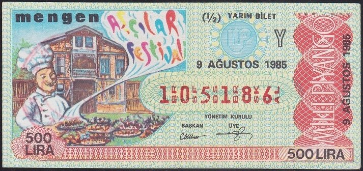 1985 9 AĞUSTOS YARIM BİLET - Y SERİSİ
