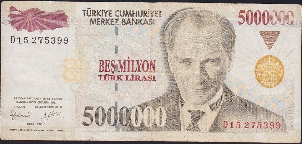 7.Emisyon 5 000 000 Lira D15 275399 Çok Temiz