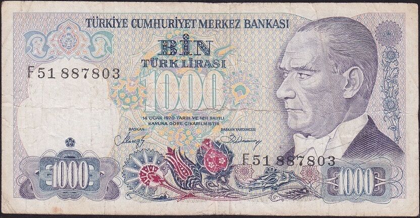 7.Emisyon 2.Tertip 1000 Lira F51 887803 Çok Temiz