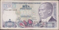7.Emisyon 2.Tertip 1000 Lira F51 887803 Çok Temiz