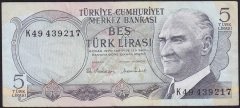 6.EMİSYON 2.TERTİP 5 LİRA K49 439217 ÇOK TEMİZ +
