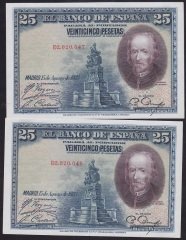ISPANYA 25 PESETAS 1928 SERİ TAKİPLİ (2 ADET) ÇİLALTI