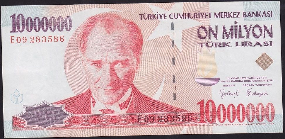7.Emisyon 10 000 000 Lira E09 283586 Çok Temiz+